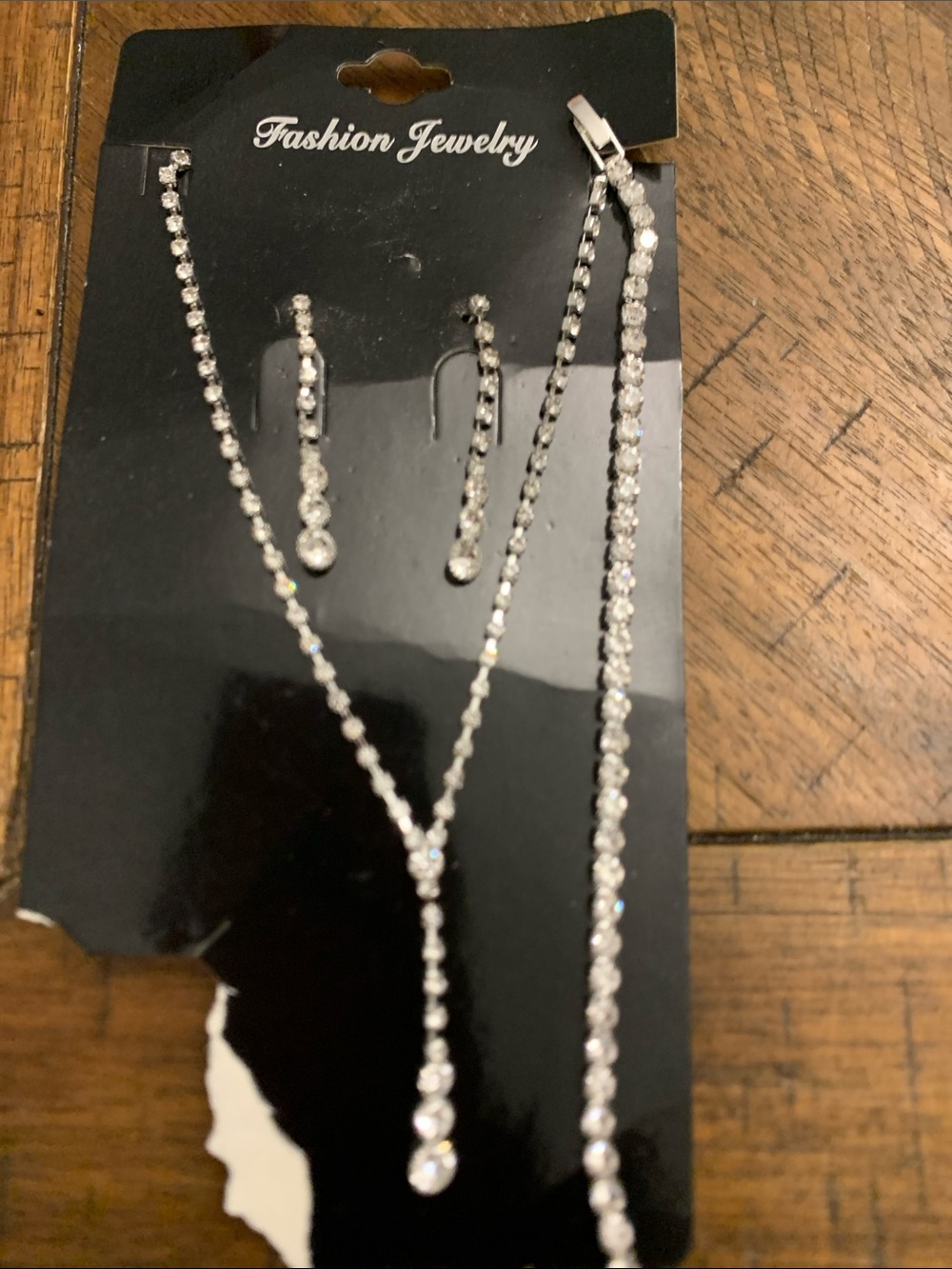 Fashion Jewelry Clear and Silver Rhinestone Necklace, Bracelet & Earrings Set